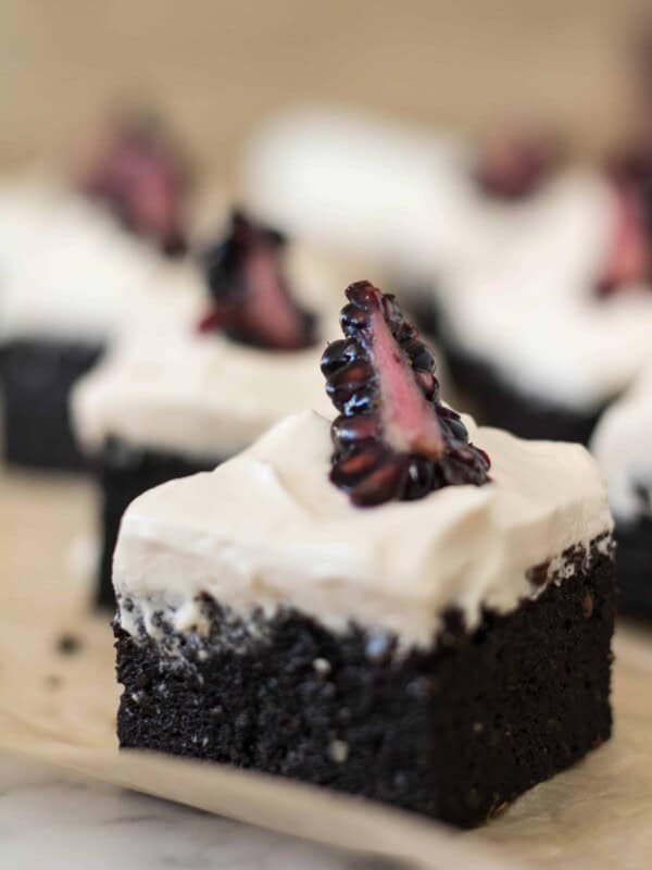 sweet potato brownie with chantilly frosting