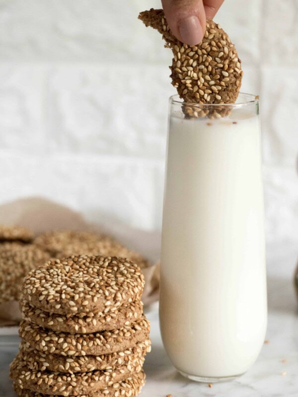 sesame seed tahini cookies and milk