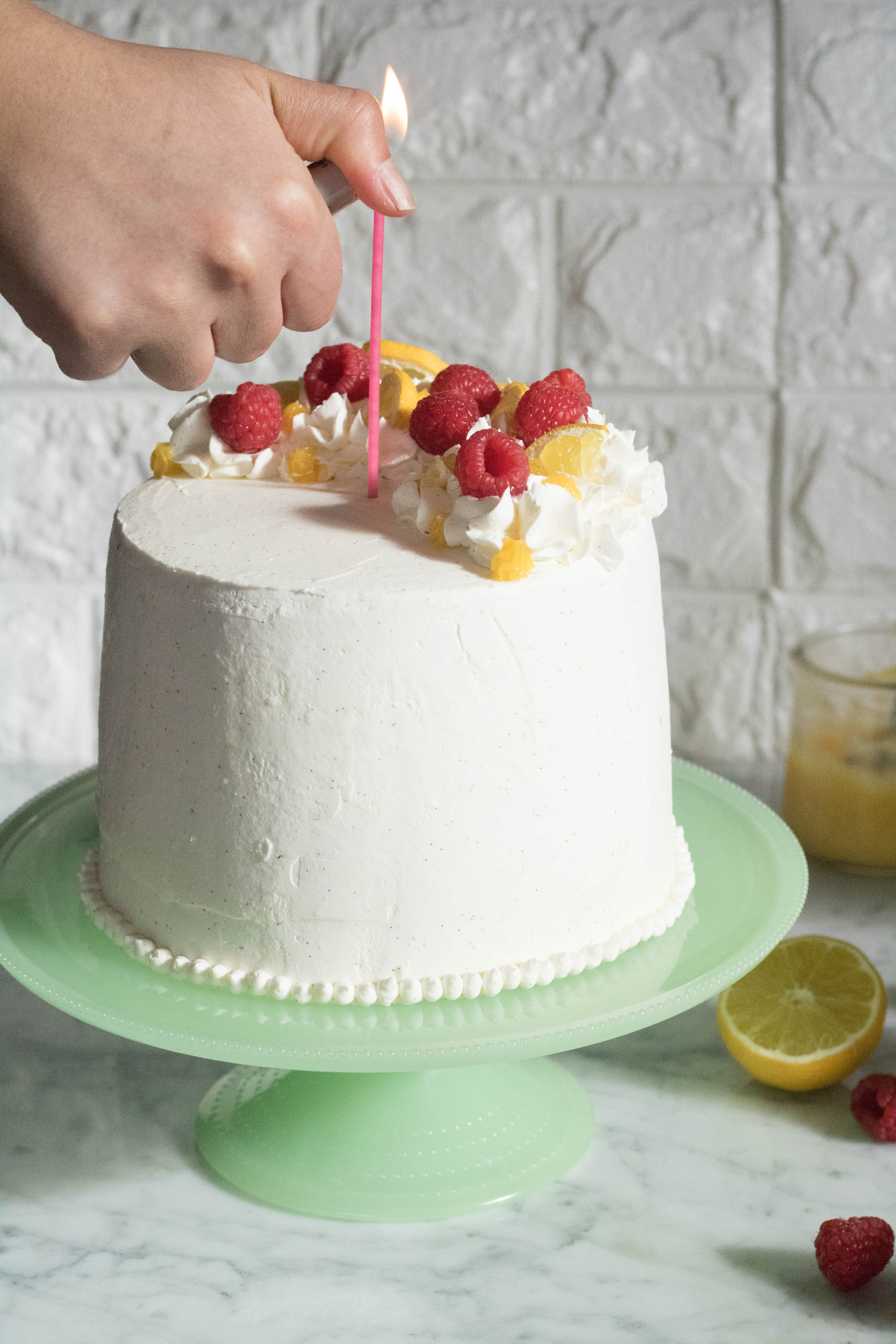 Birthday cake Vanilla bean italian meringue, lemon curd and vanilla cake layers
