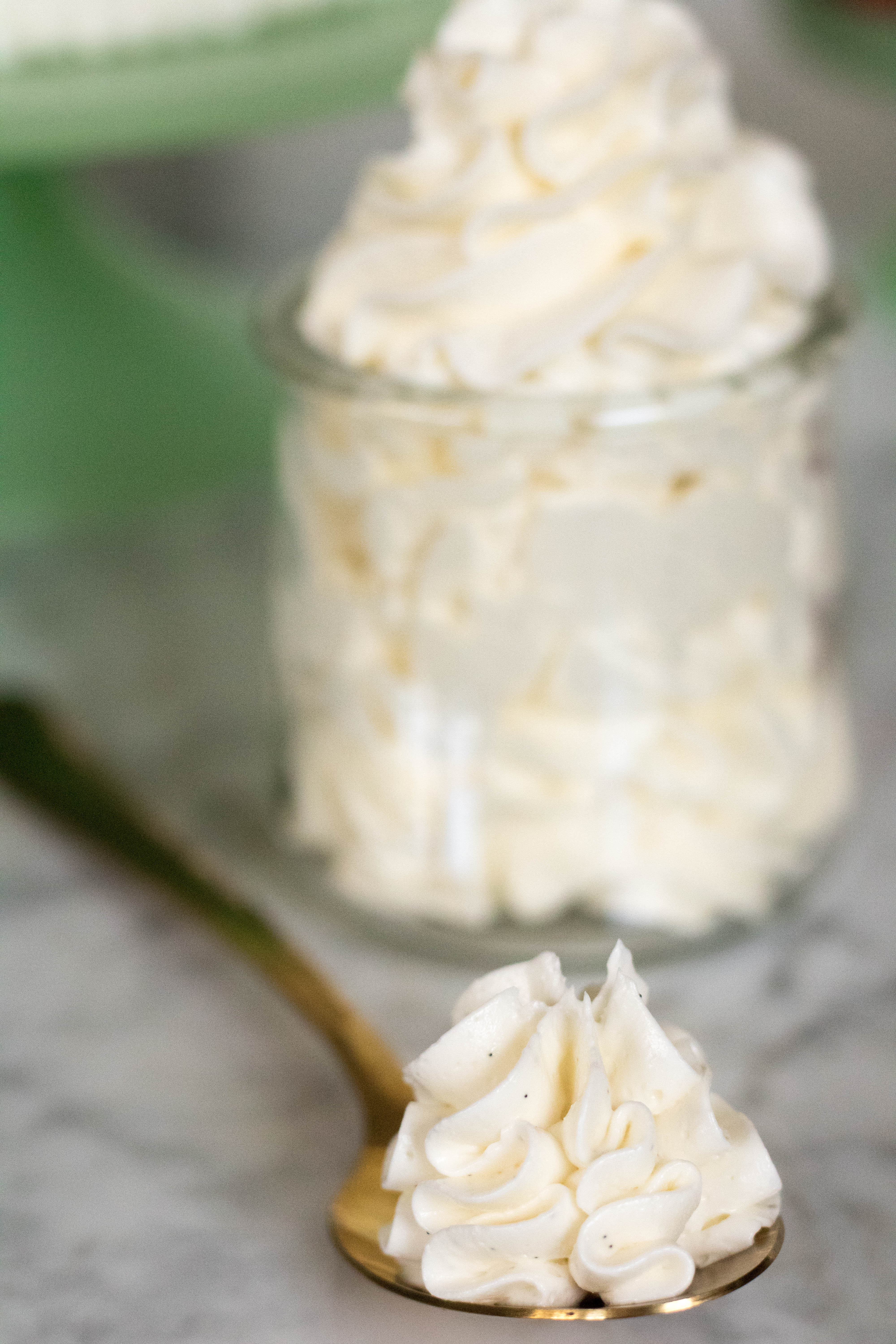 Italian meringue buttercream with vanilla beans