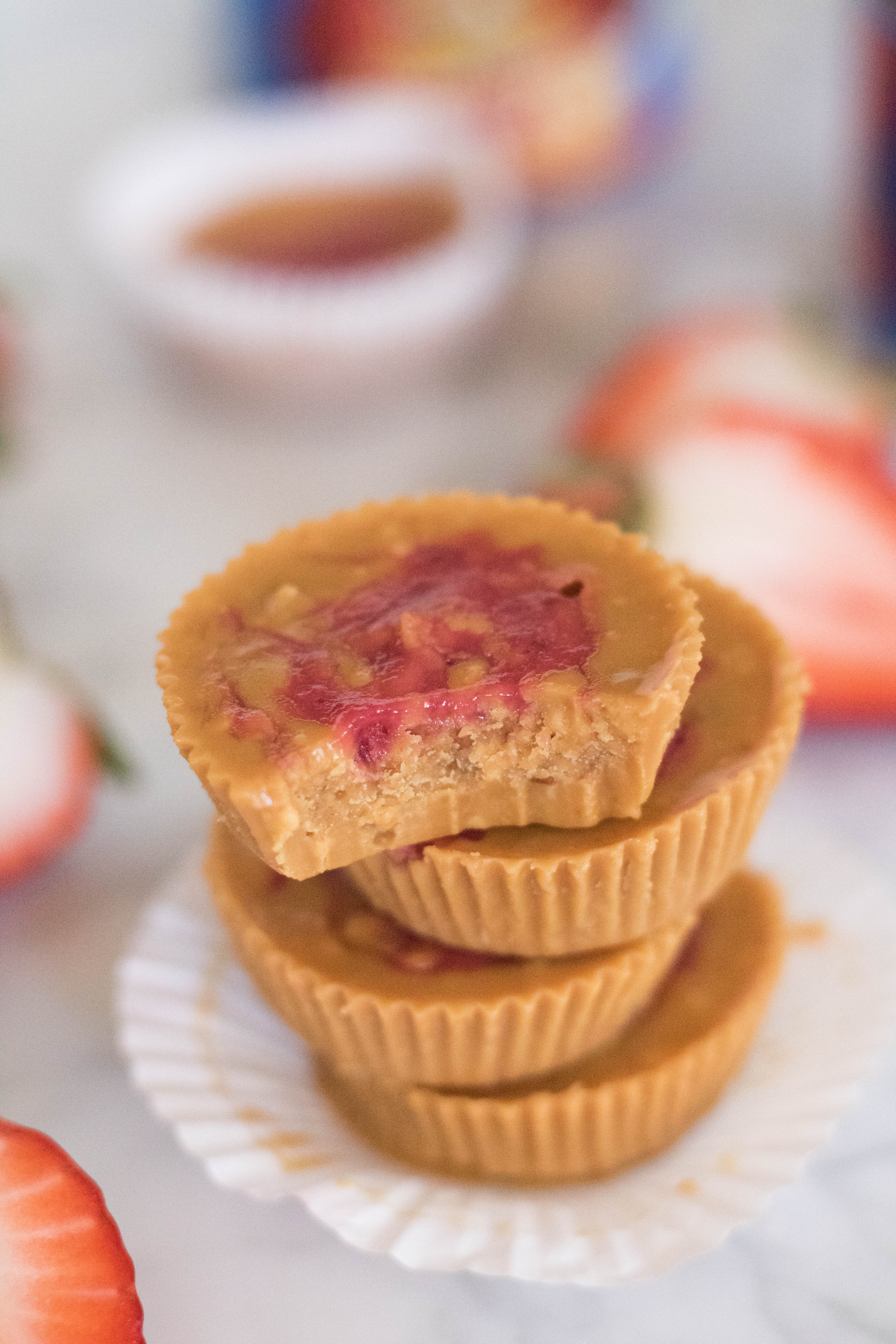 Birds eye view and close up of the healthier peanut butter and jelly cups