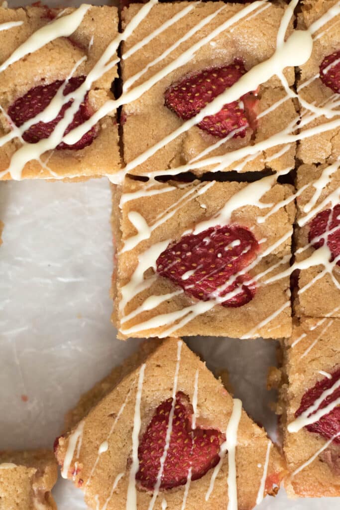 Close up of Brown butter strawberry blondies