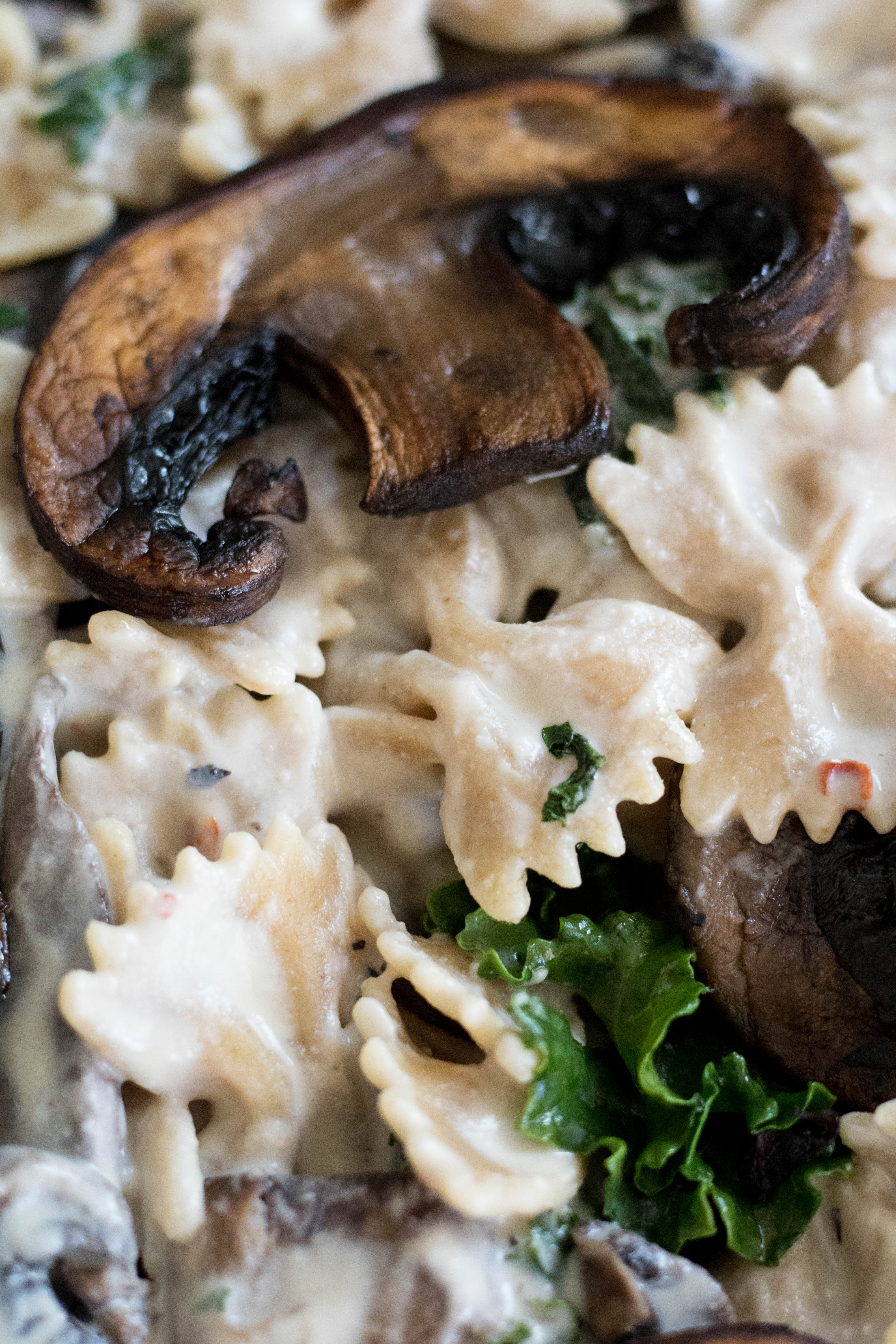 Creamy kale and mushroom pasta vegan 