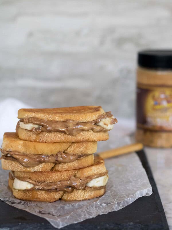Grilled banana and peanut butter sandwich stack