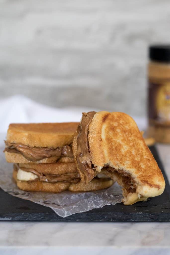 The best Grilled Peanut butter anad banana sandwich bitten