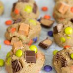 Cookie dough with colorful chocolate and candy