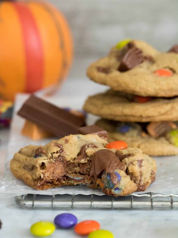halloween candy cookie with a bite on it