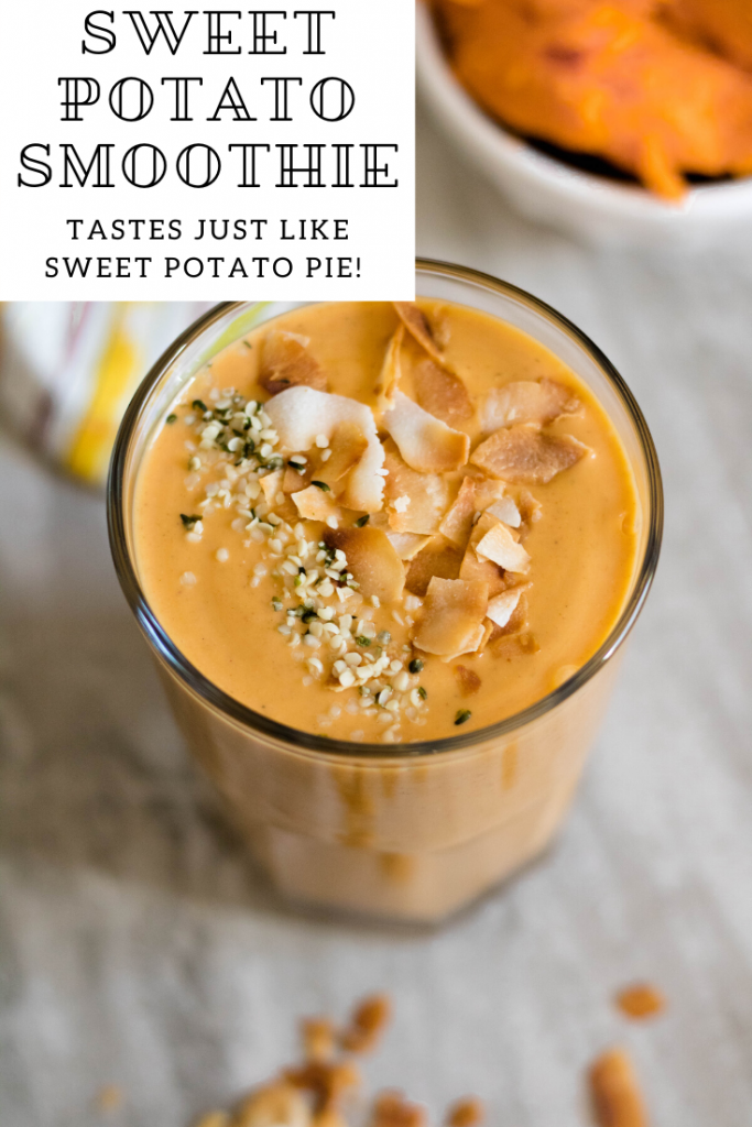 Sweet potato smoothie with text for Pinterest