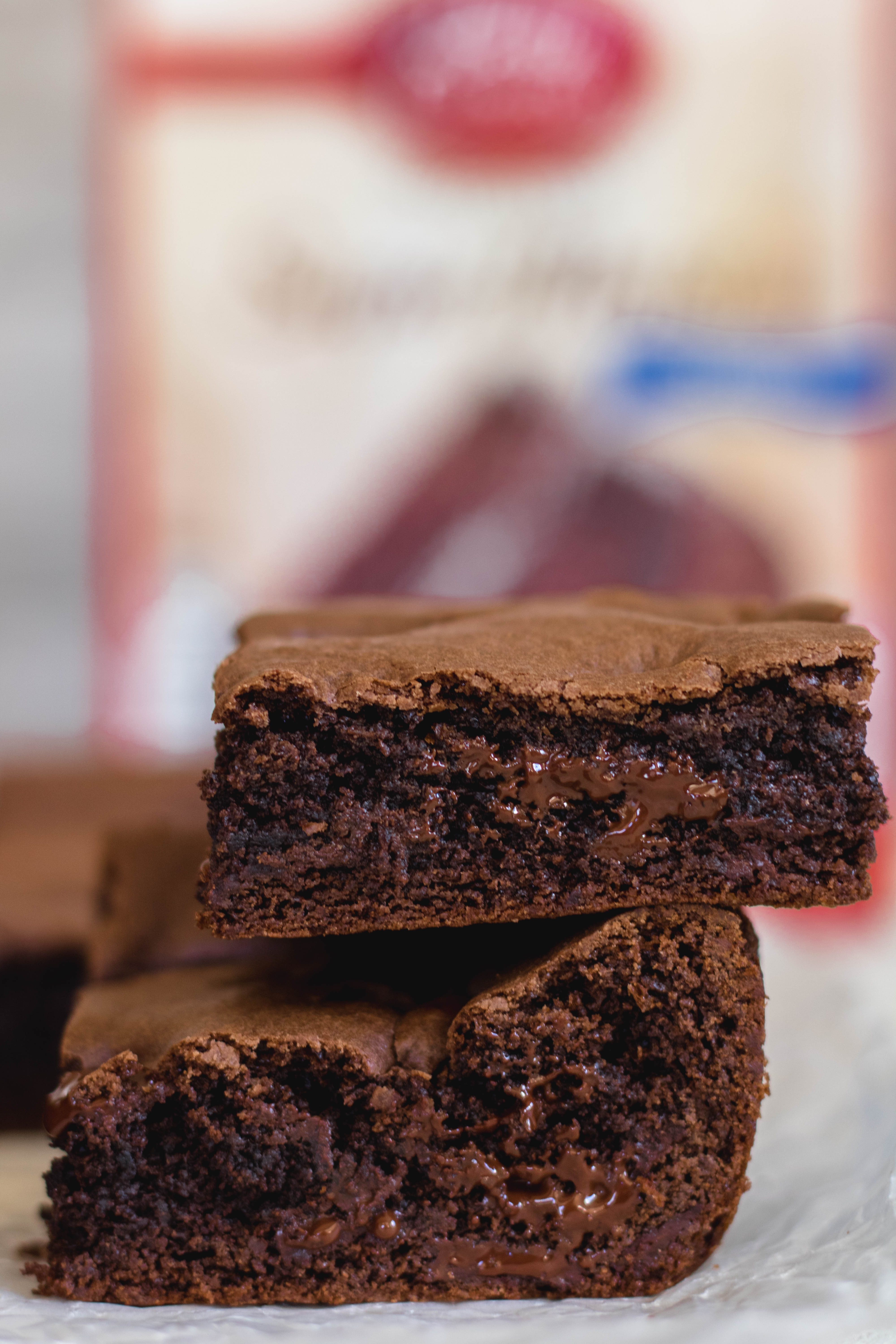 Chocolate cake mix brownies with chocolate centers