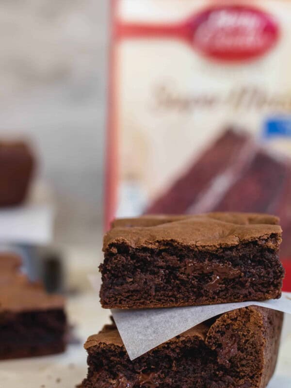 These brownies are made with cake mix and are here to stay!