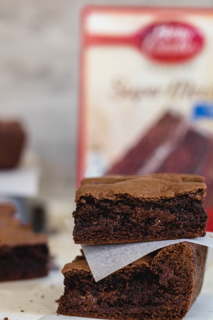 These brownies are made with cake mix and are here to stay!