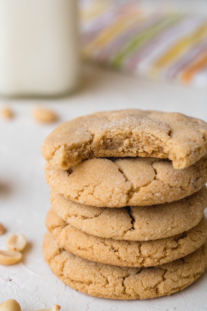Stack of soft and chewy peanut butter cookies