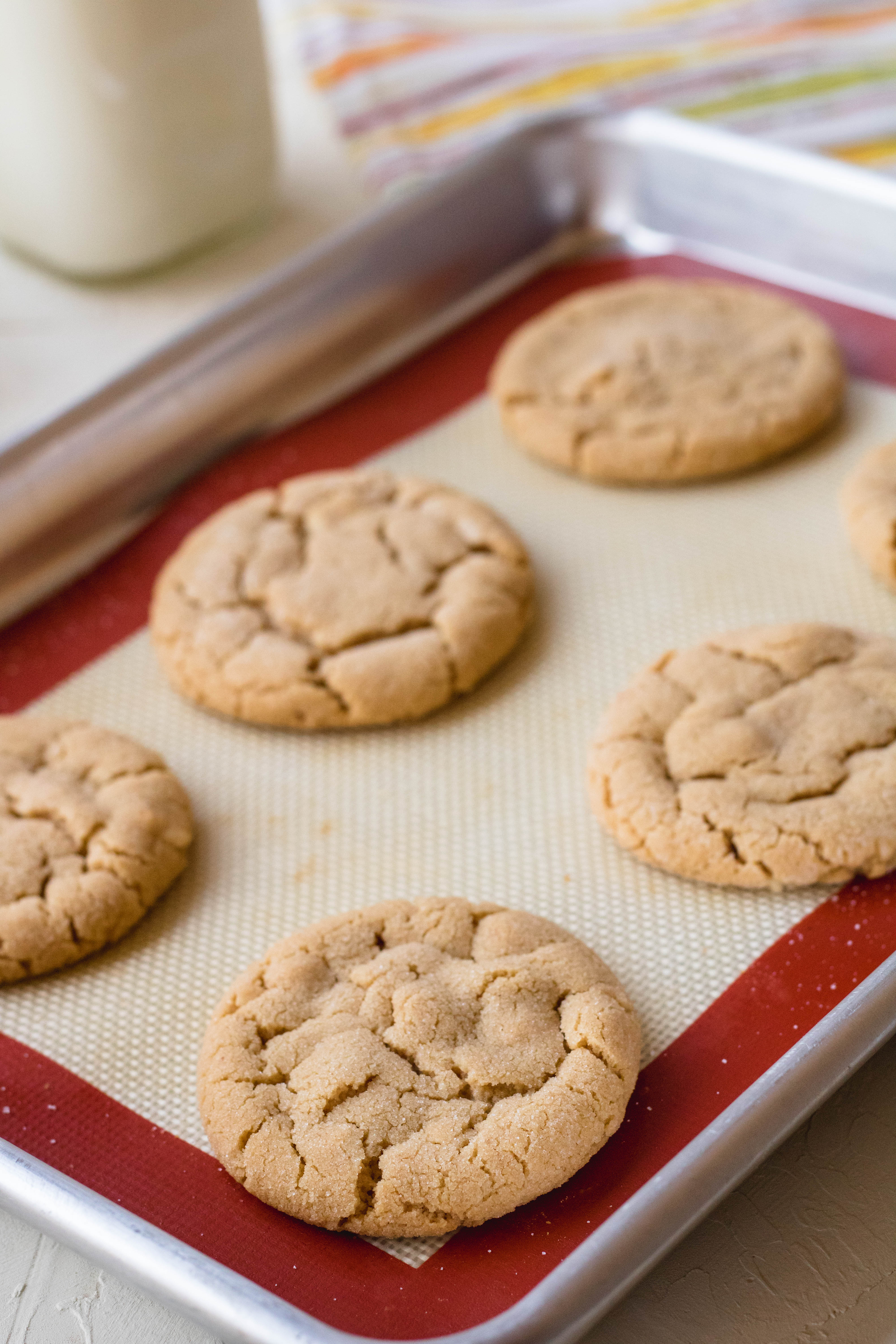 Easy small batch peanut butter cookies on baking sheet