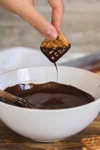 Pretzel bites dipped in chocolate