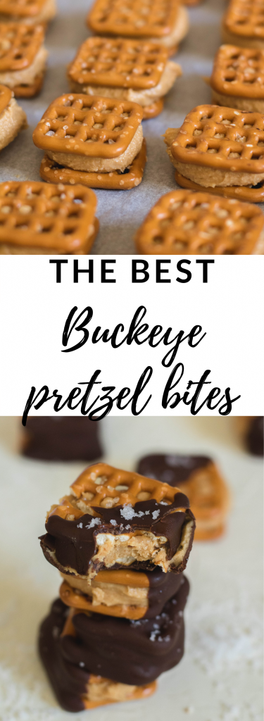 Peanut butter Buckeye Pretzel bites collage for pinterest