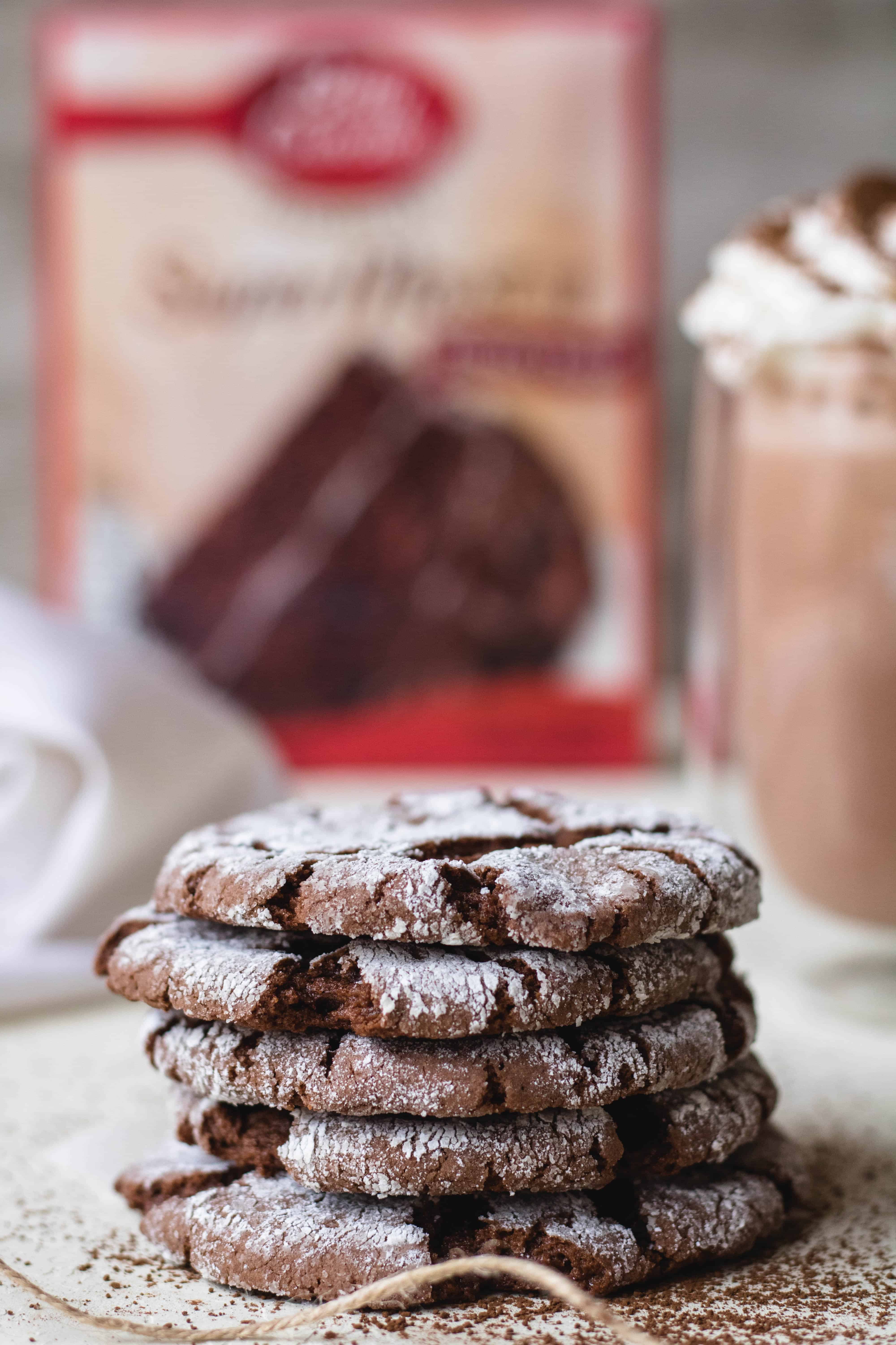 Thin and fudgy cake box chocolate crinkle cookies