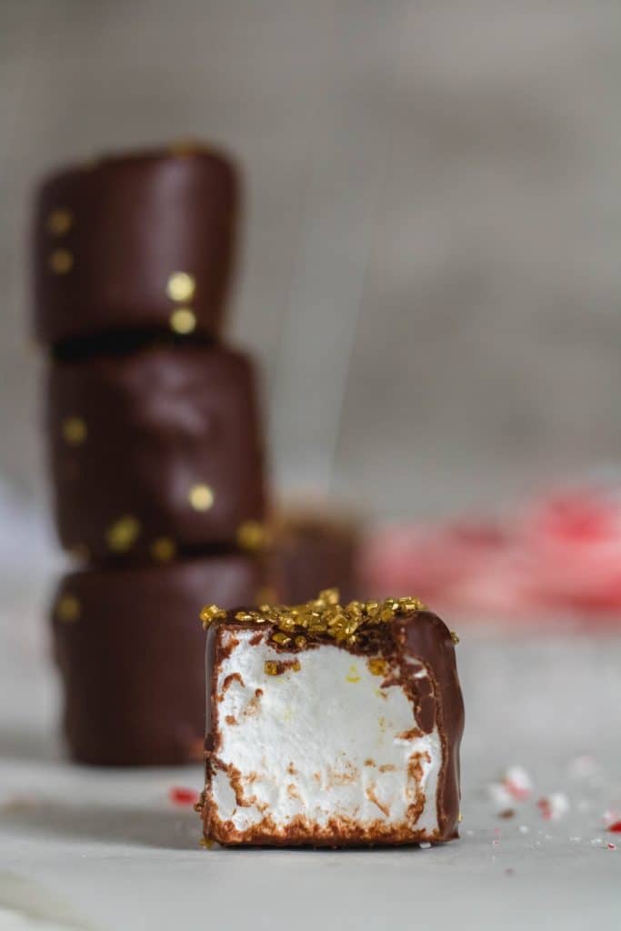 Chocolate covered marshmallow bite