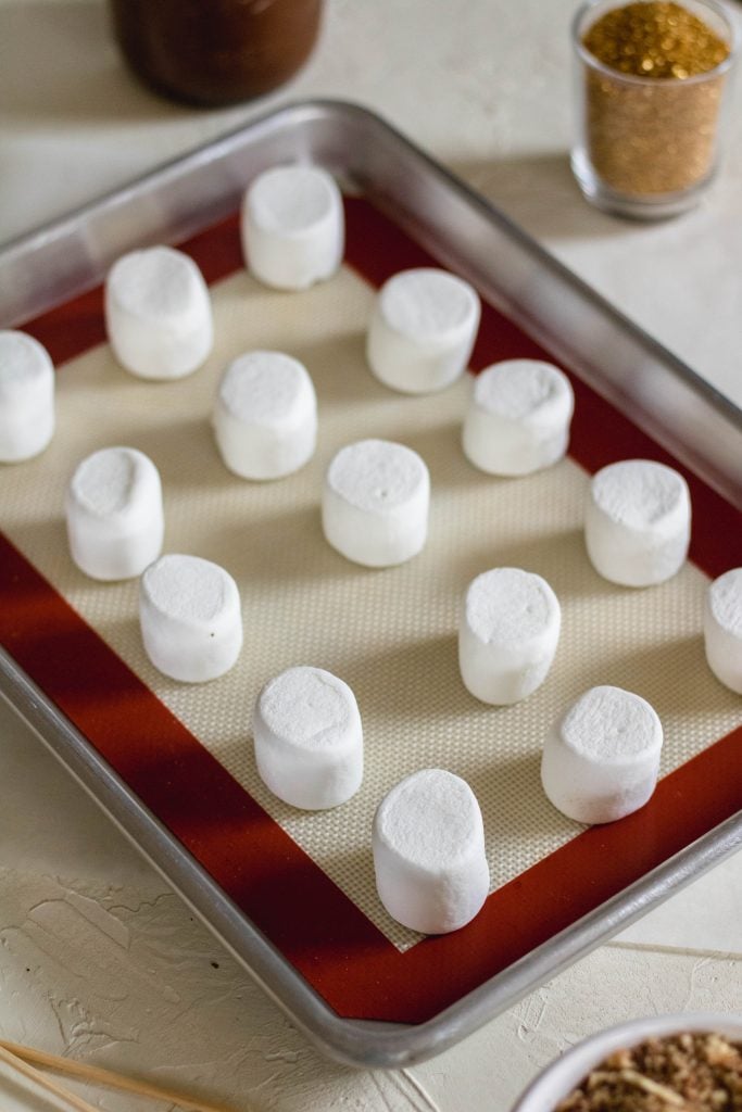 Marshmallows on a baking sheet