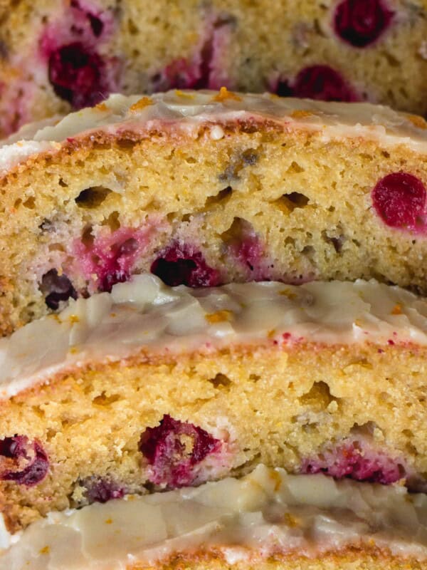 Close up of the cranberry orange bread for the holidays!