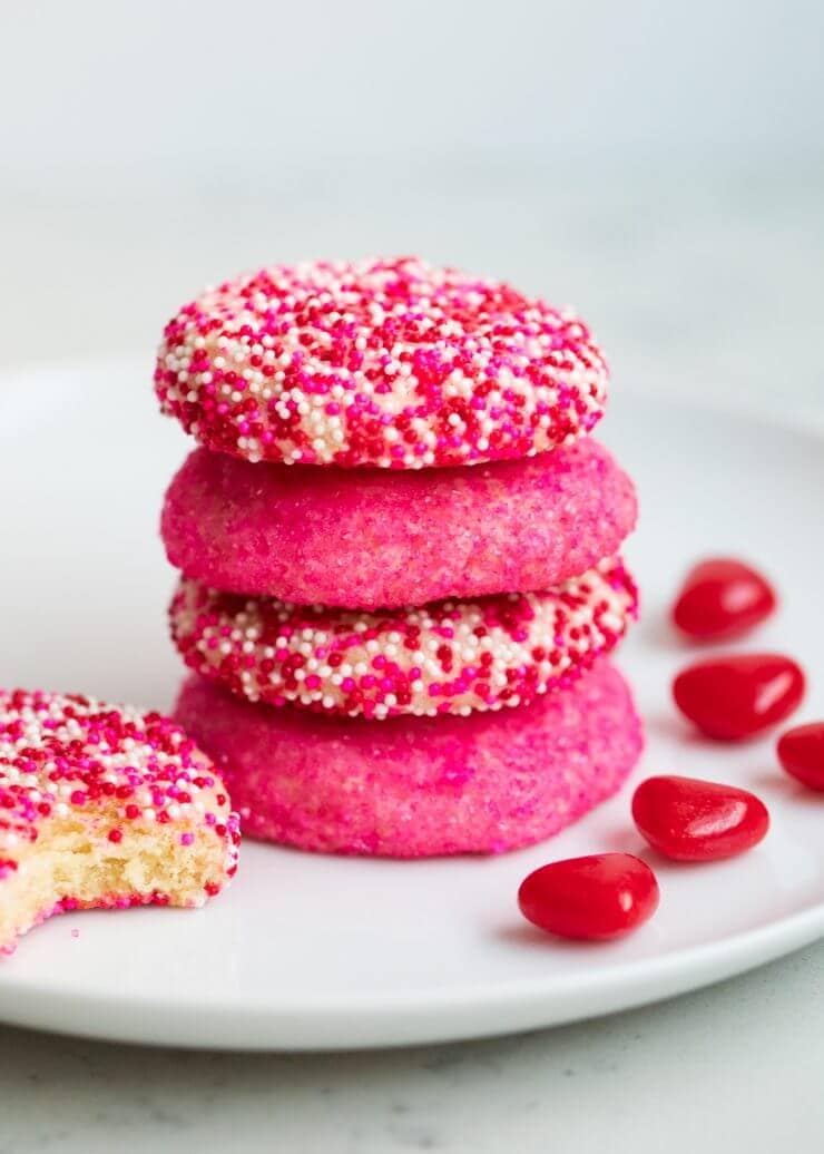 Easy sugar cookie with pink sprinkles from the best valentine's day cookie ideas