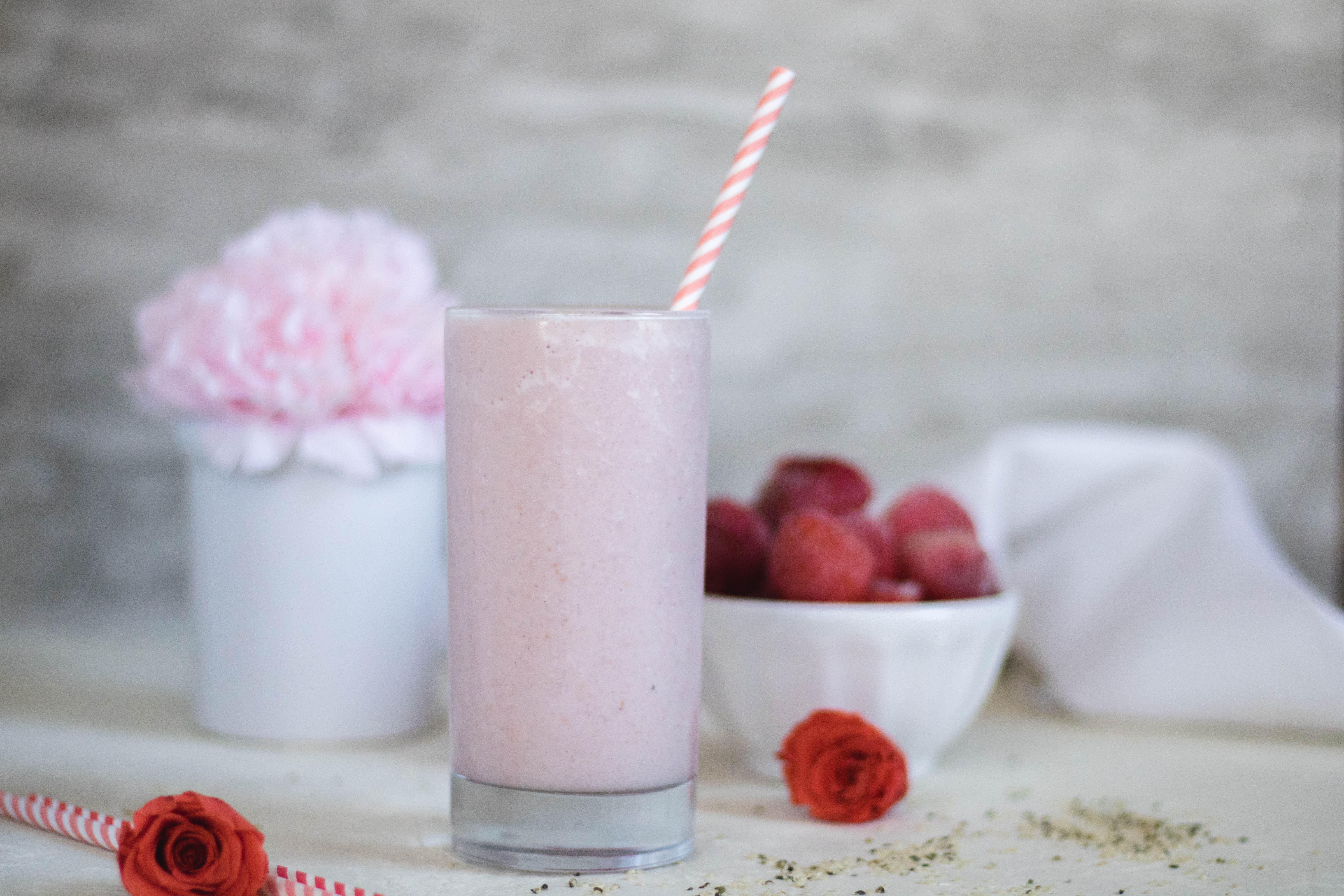 Valentine's day healthy smoothie with strawberry and raspberry