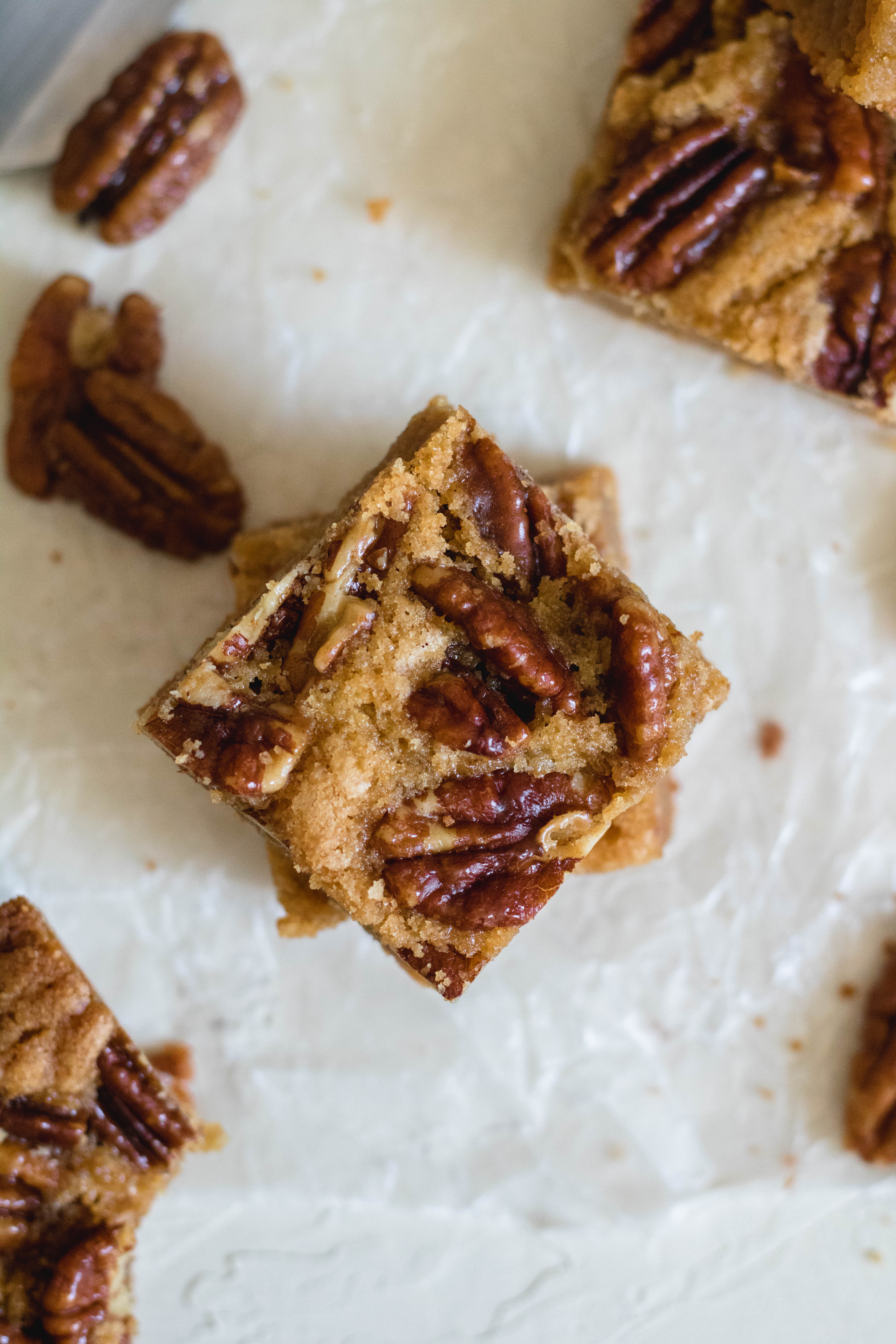 Brown Butter Candied Pecan Blondies stack