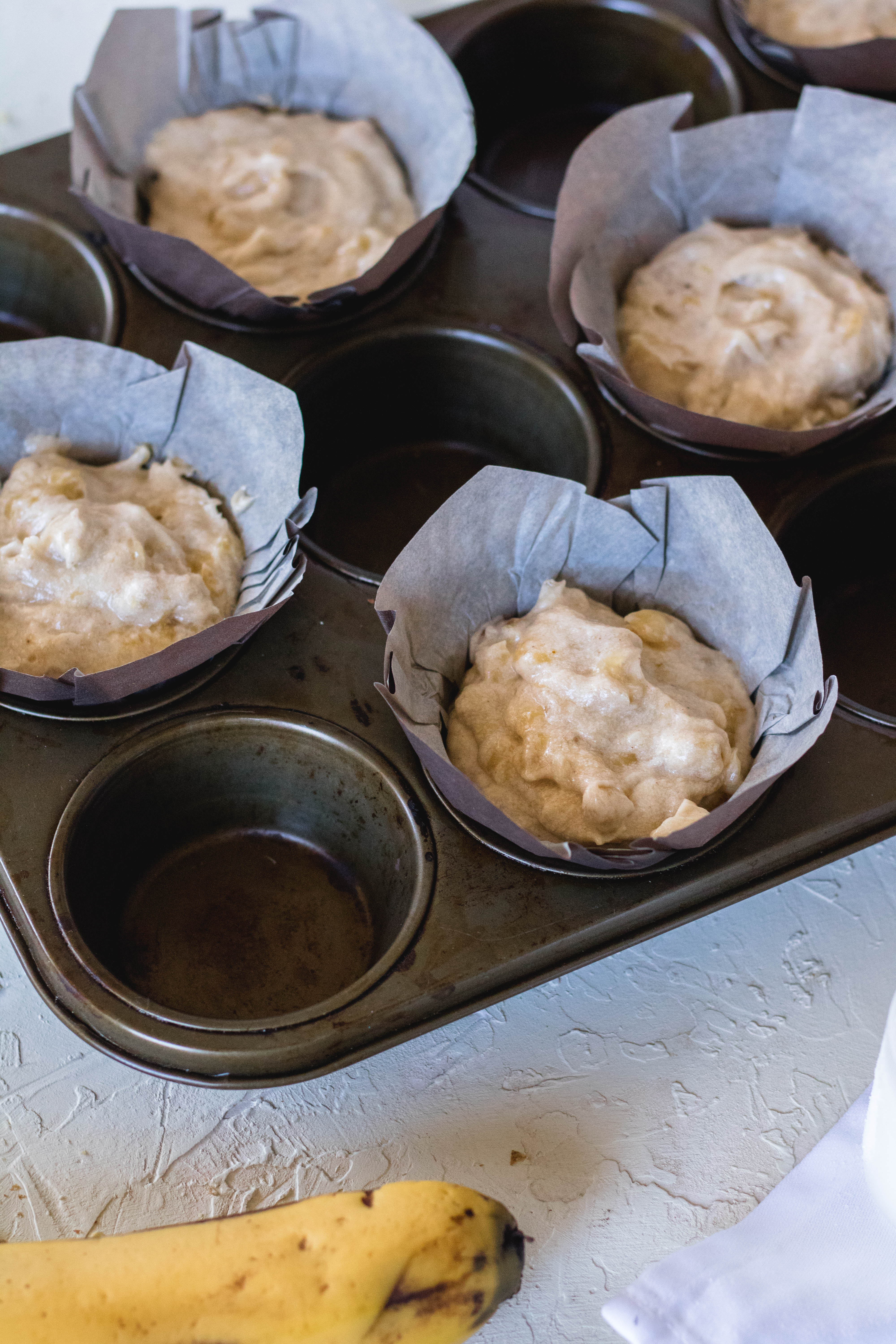 Banana nut muffins in muffin liners