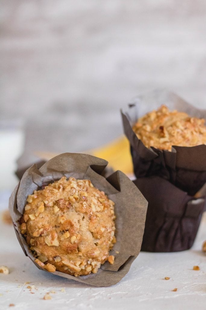 banana walnut muffin tilted