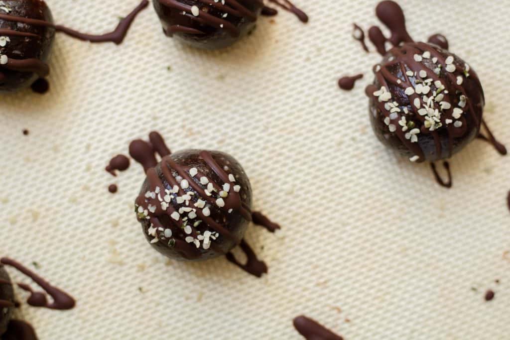 chocolate drizzled healthy truffles