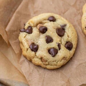 Overhead shot of small batch chocolate chip cookie