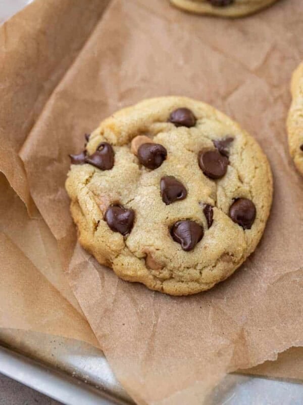 Overhead shot of small batch chocolate chip cookie