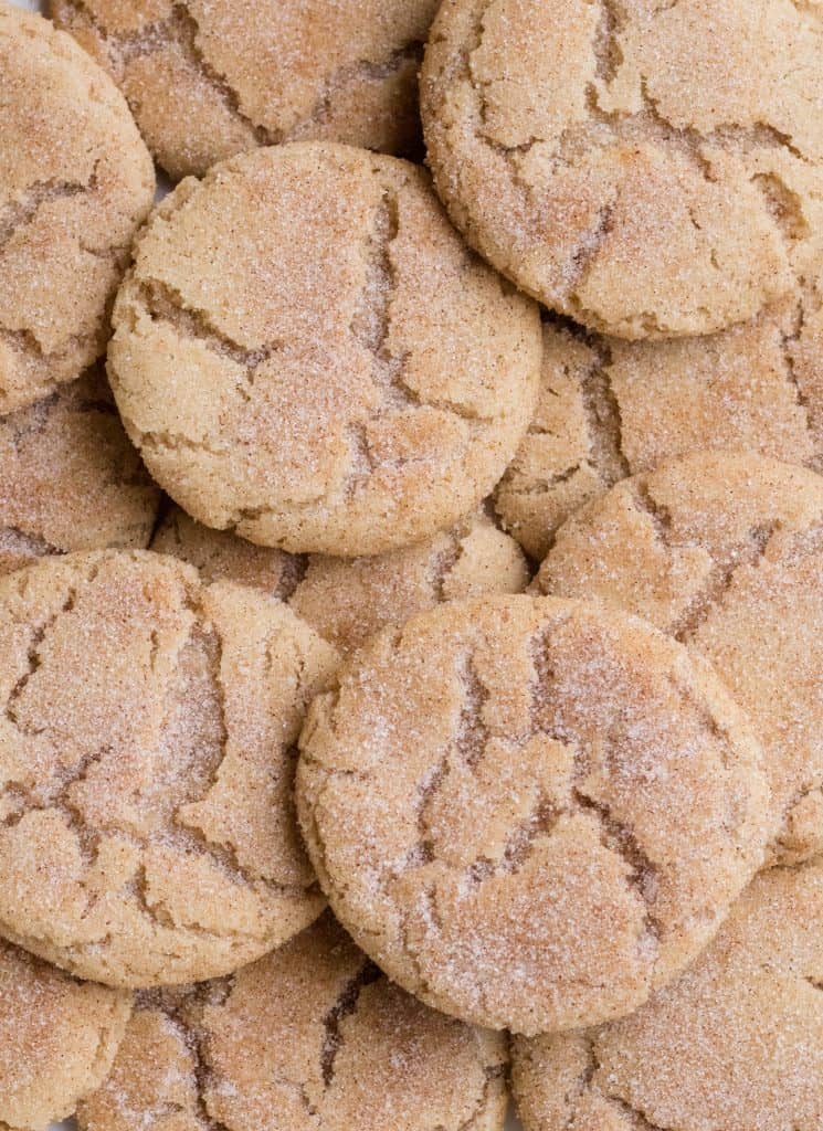 Small batch snickerdoodle cookies coated in cinnamon sugar, soft and chewy with cracked tops
