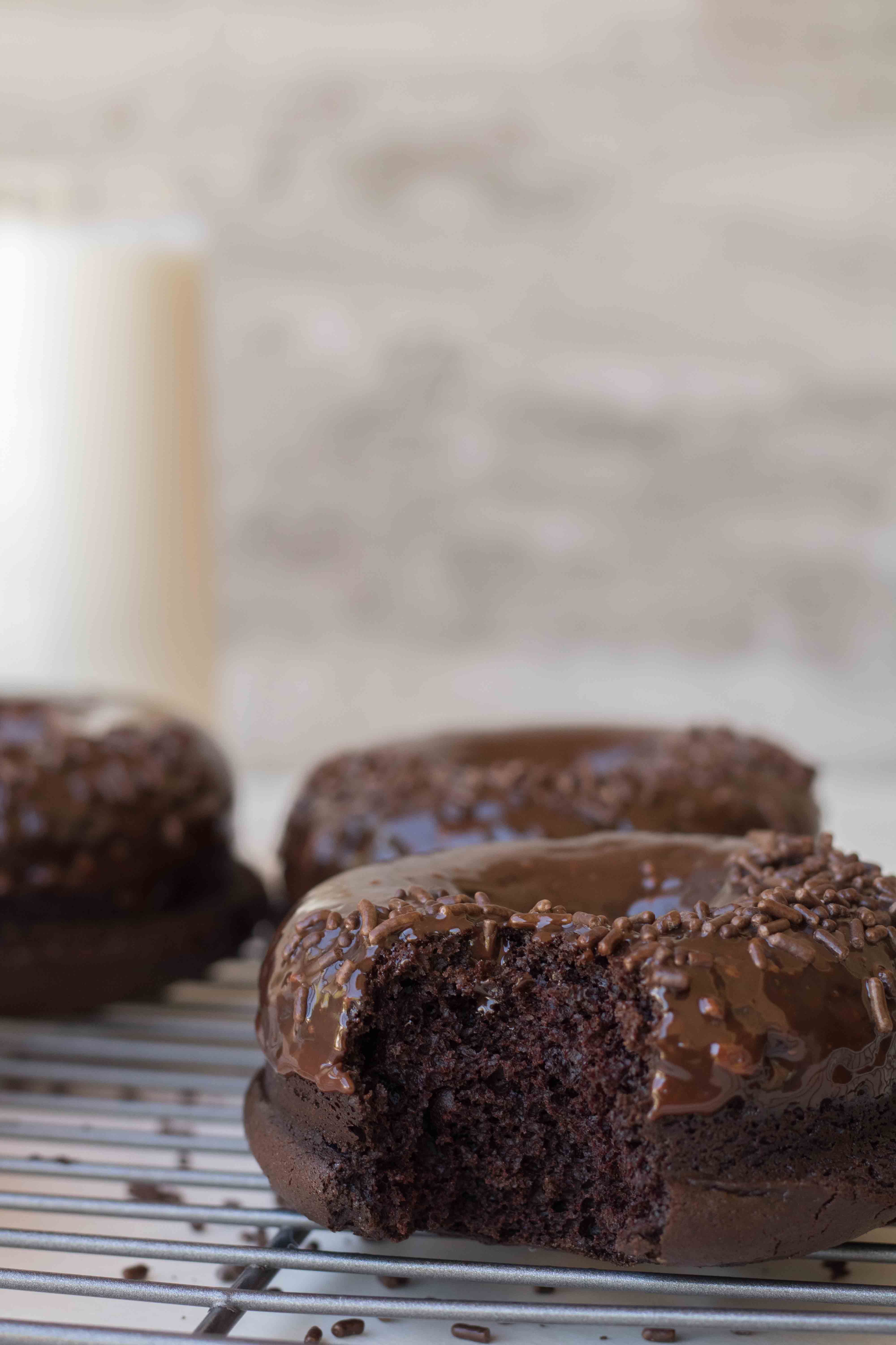 Glazed baked chocolate donuts