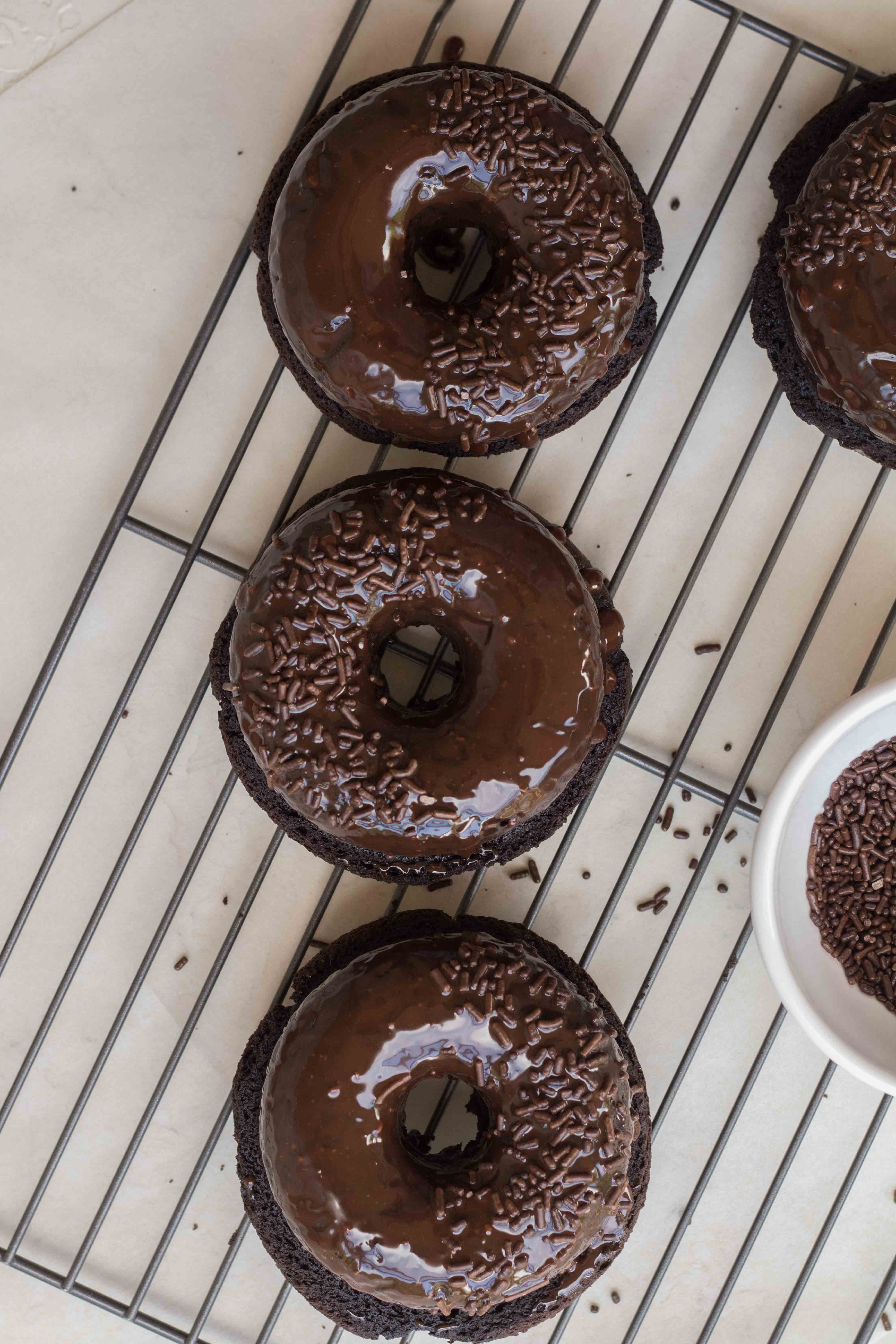 Glazed baked chocolate donuts