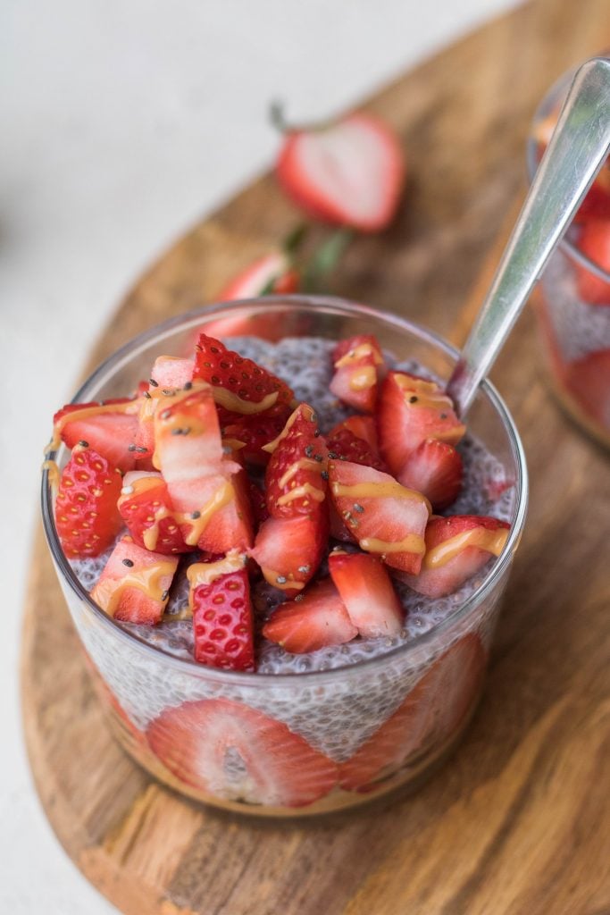 Strawberry peanut butter chia seed pudding