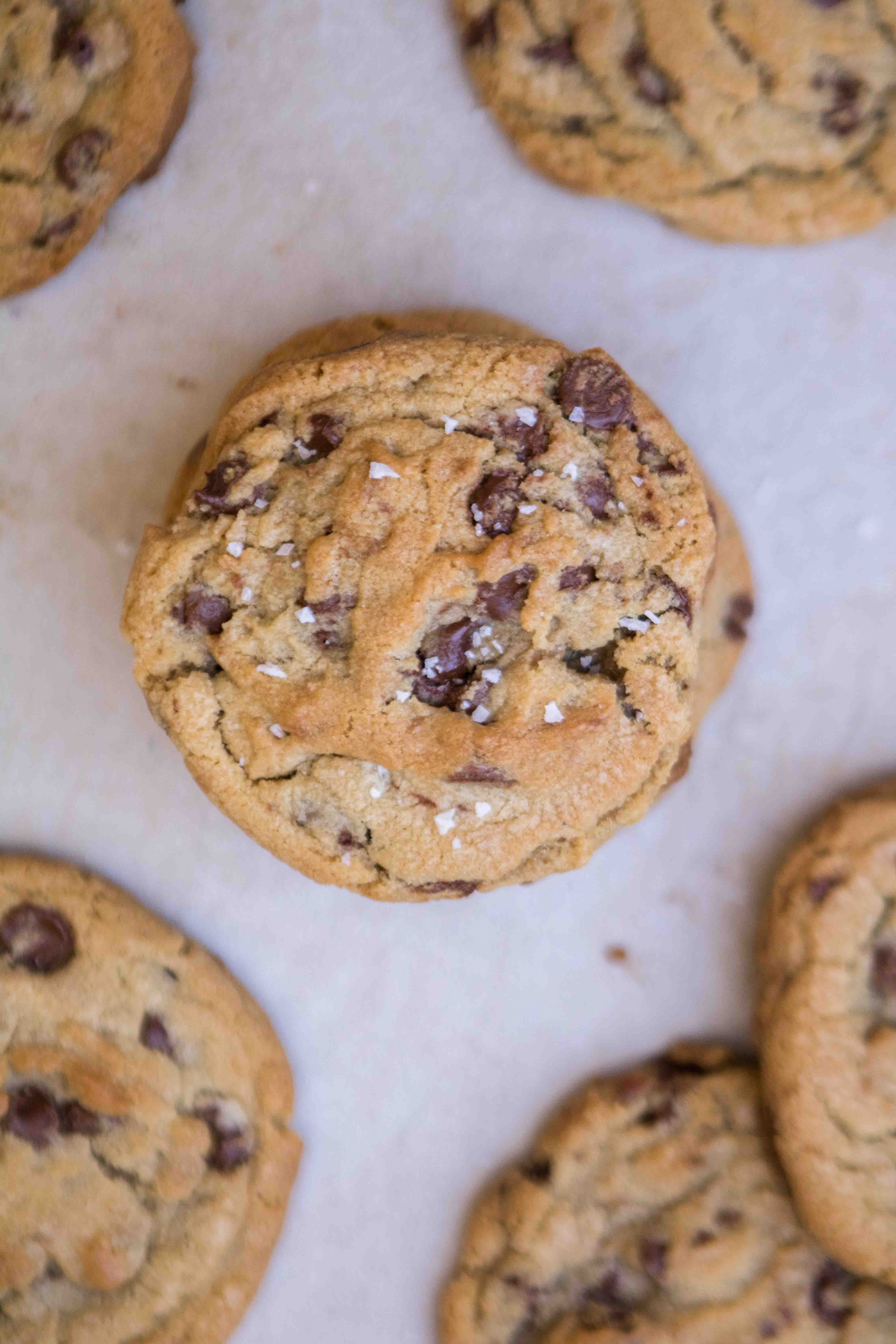 Brown butter chocolate chips that taste like toffee topped with sea salt