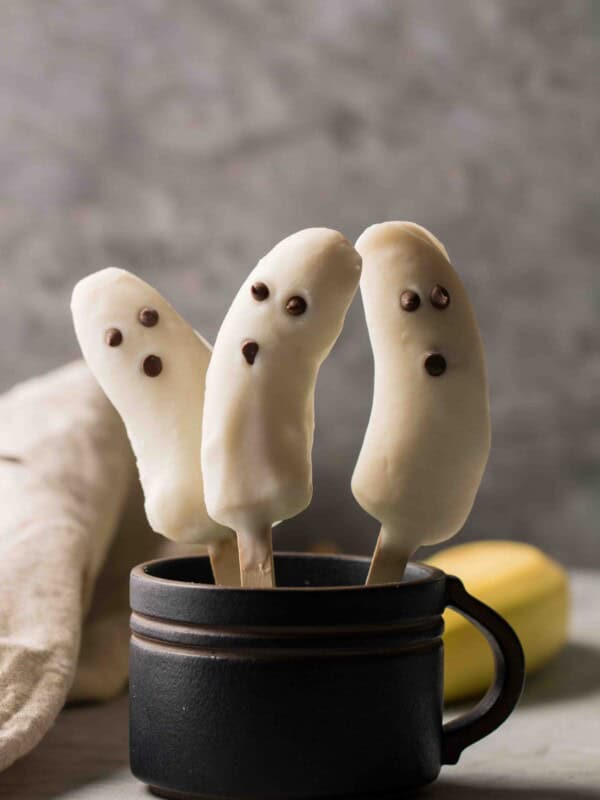 Spooky halloween banana popsicles