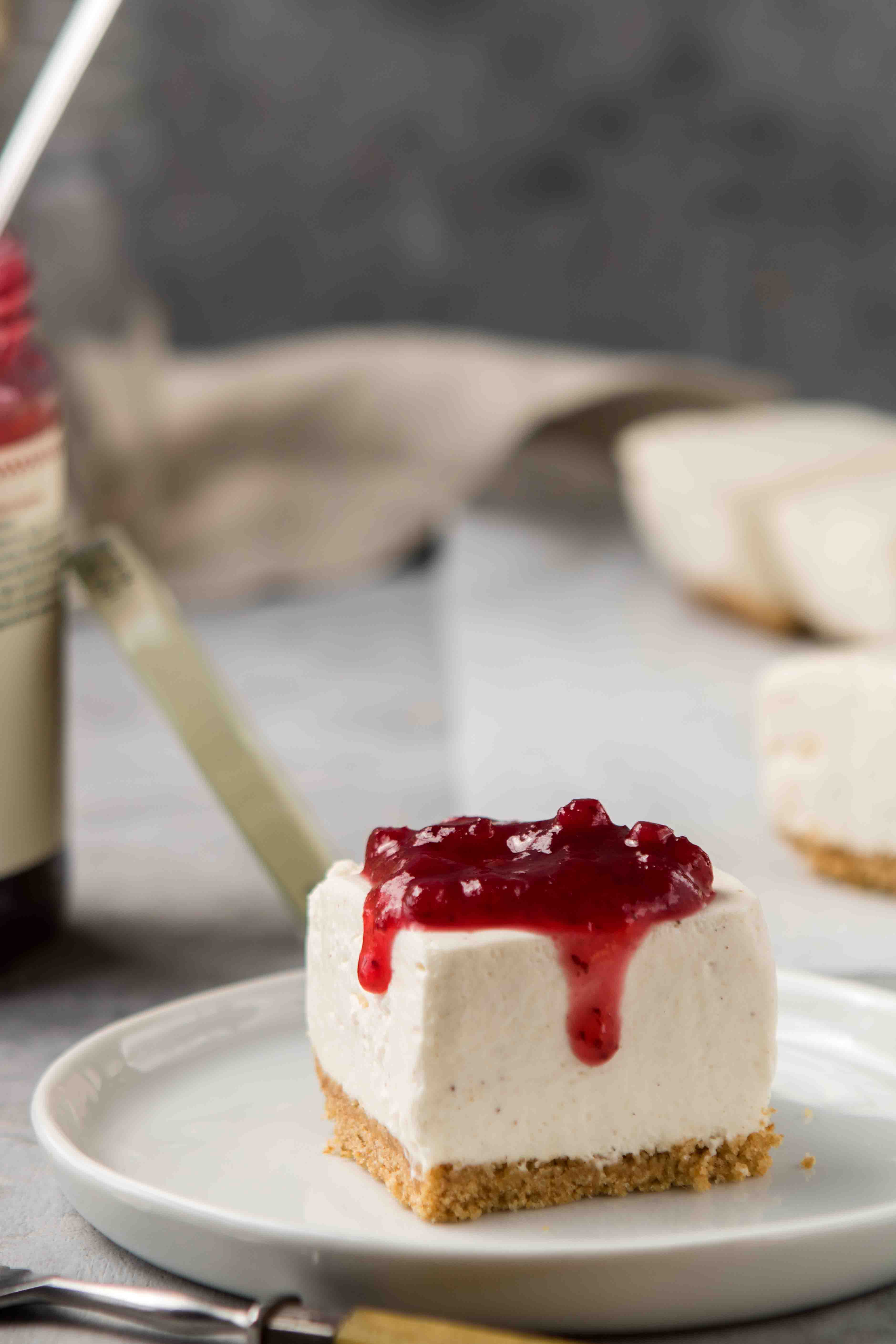 Creamy no bake cheesecakes with jam on top