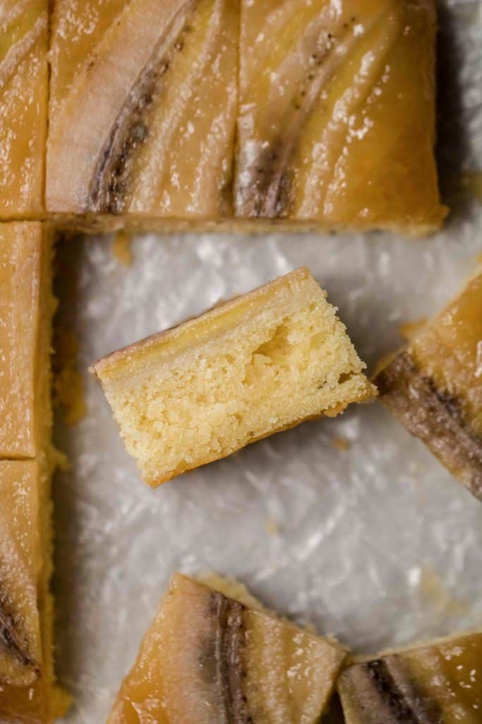 texture of upside down banana cake