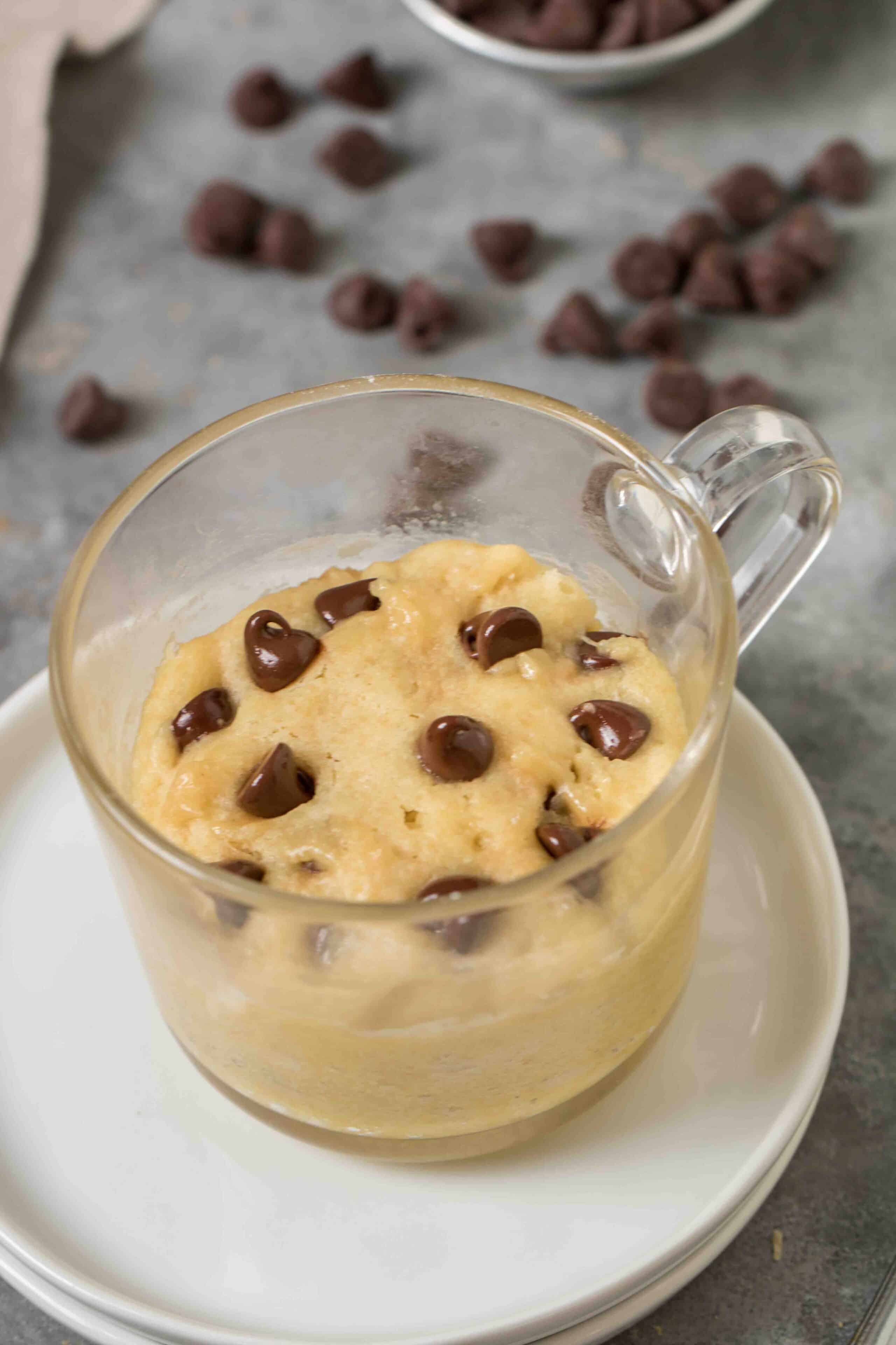 Microwave chocolate chip cookie for one topped with chocolate chips
