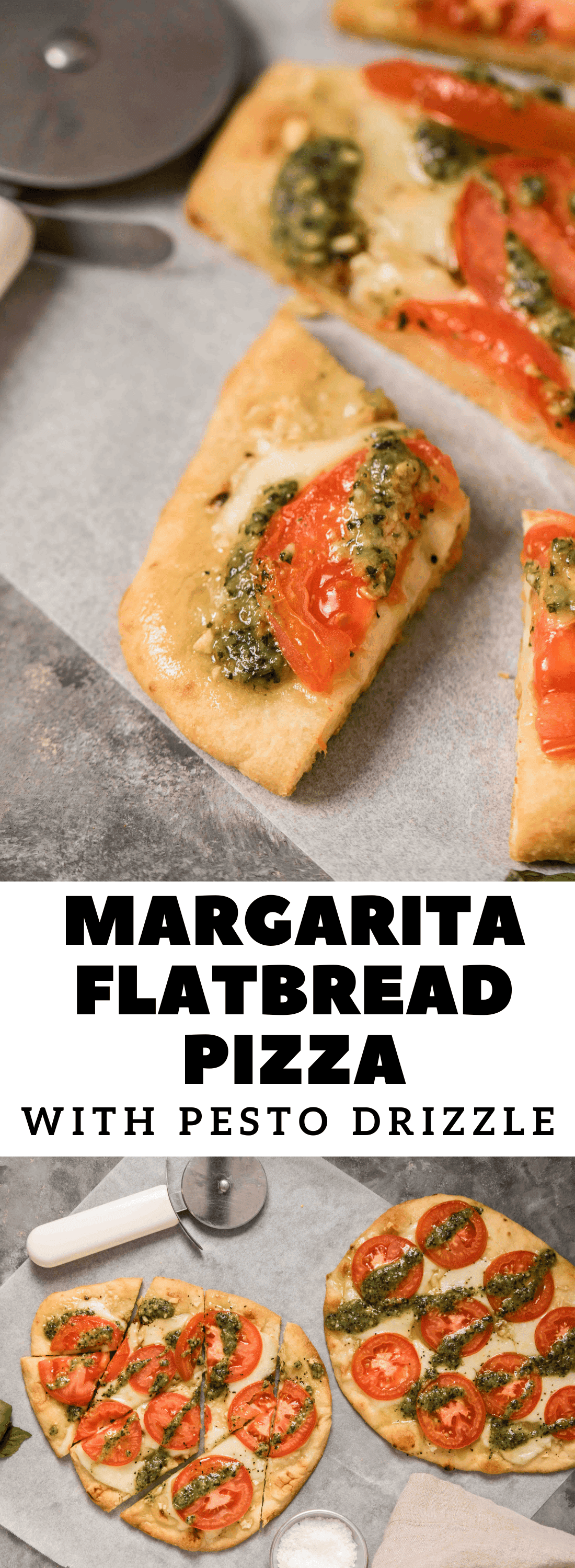Easy Flat Bread Margarita Pizza with Pesto Drizzle Lifestyle of a Foodie