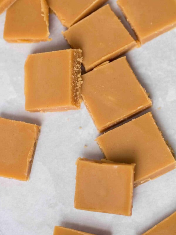 Keto peanut butte fudge cut into squares