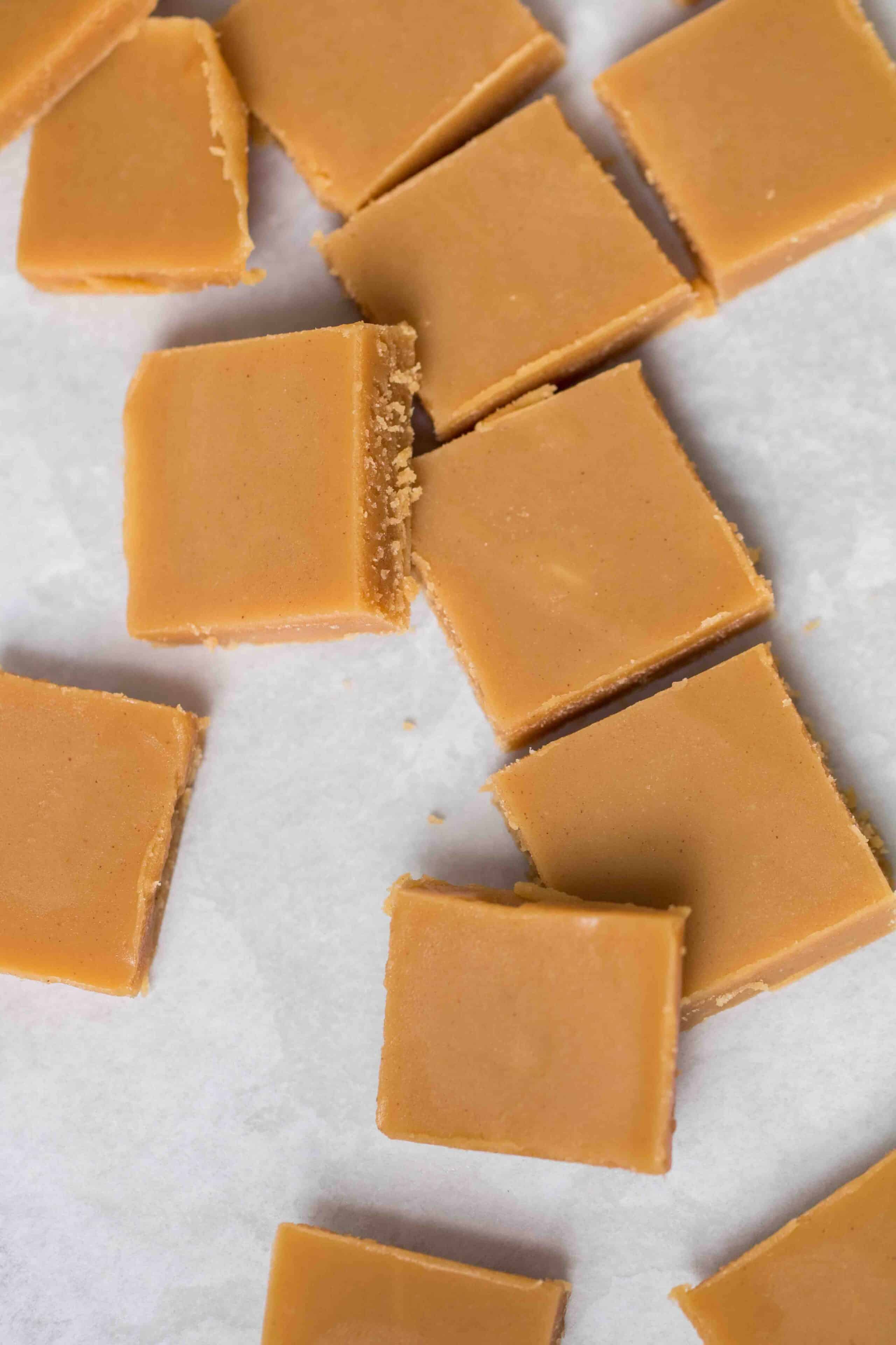 Keto peanut butte fudge cut into squares
