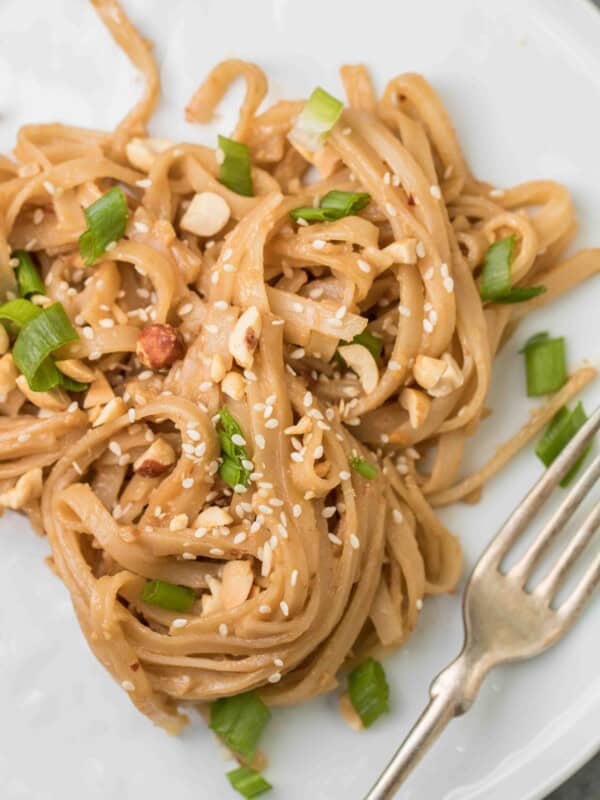 Close up of the peanut butter noodles