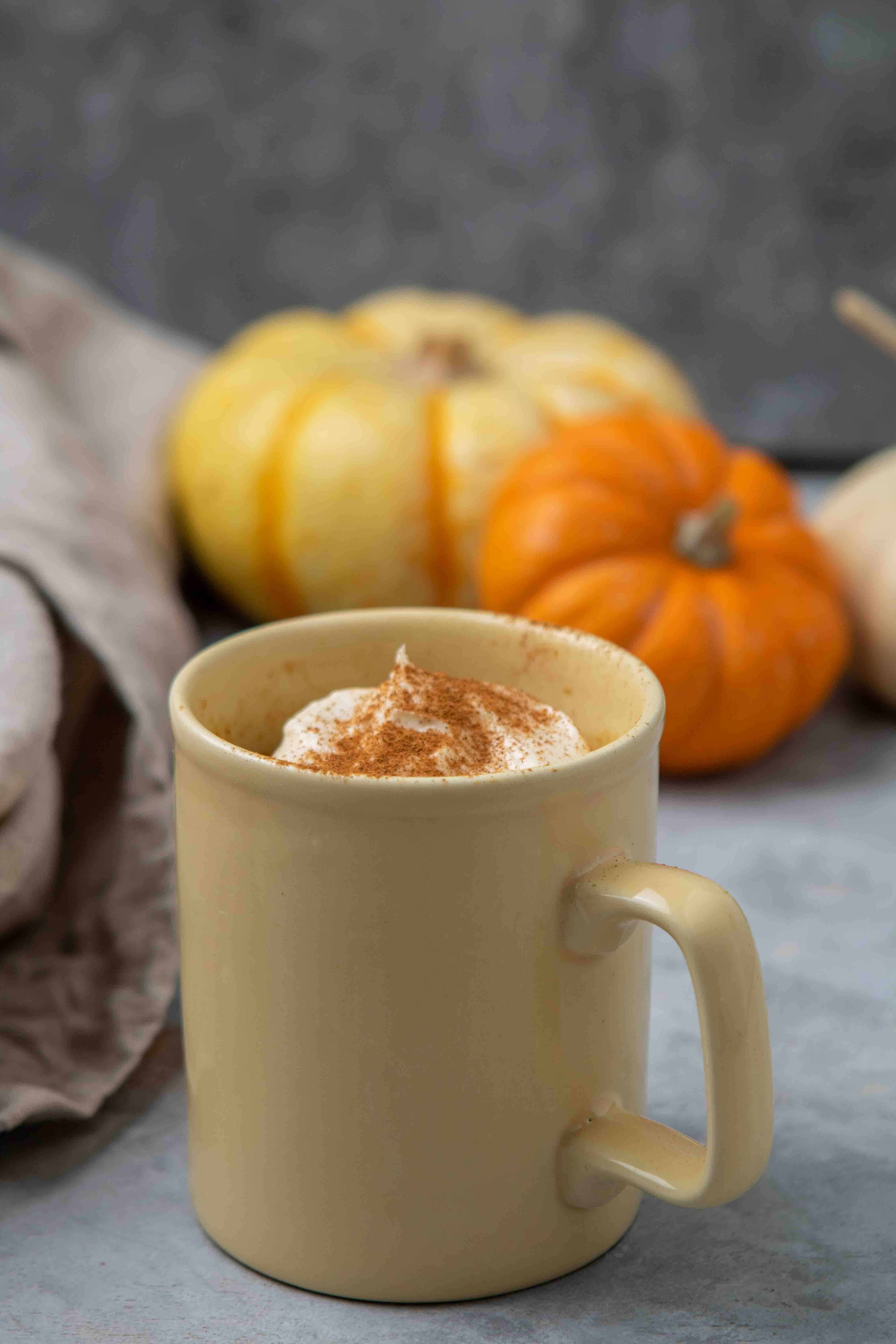 Pumpkin cake in a yellow mug