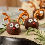 Close up Reindeer Peanut Butter Balls with Rice Krispies