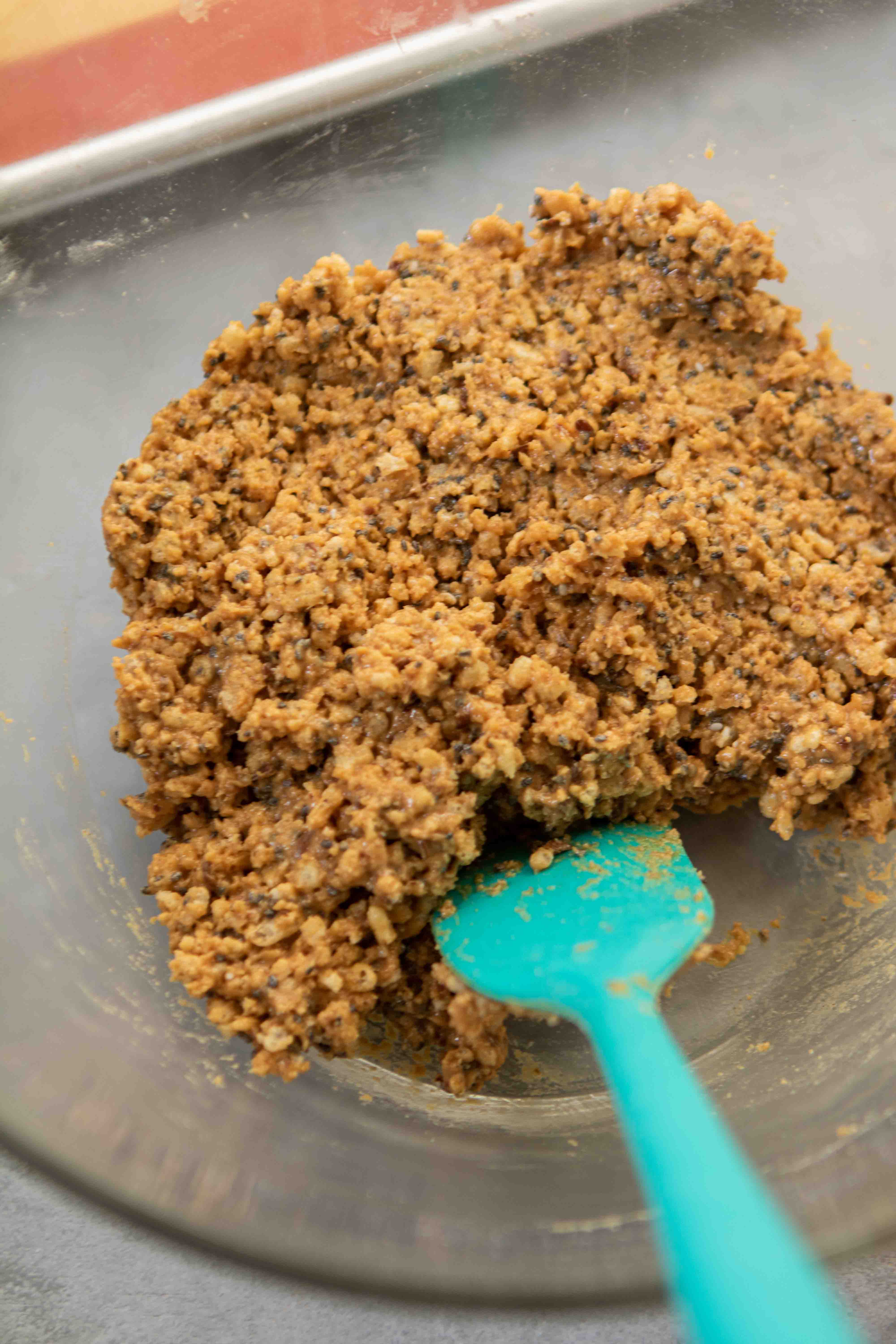 Close up of peanut butter rice cereal mixture