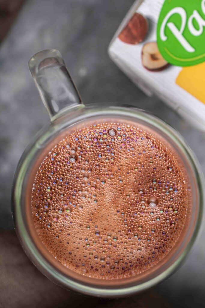 overhead shot of hazelnut hot chocolate