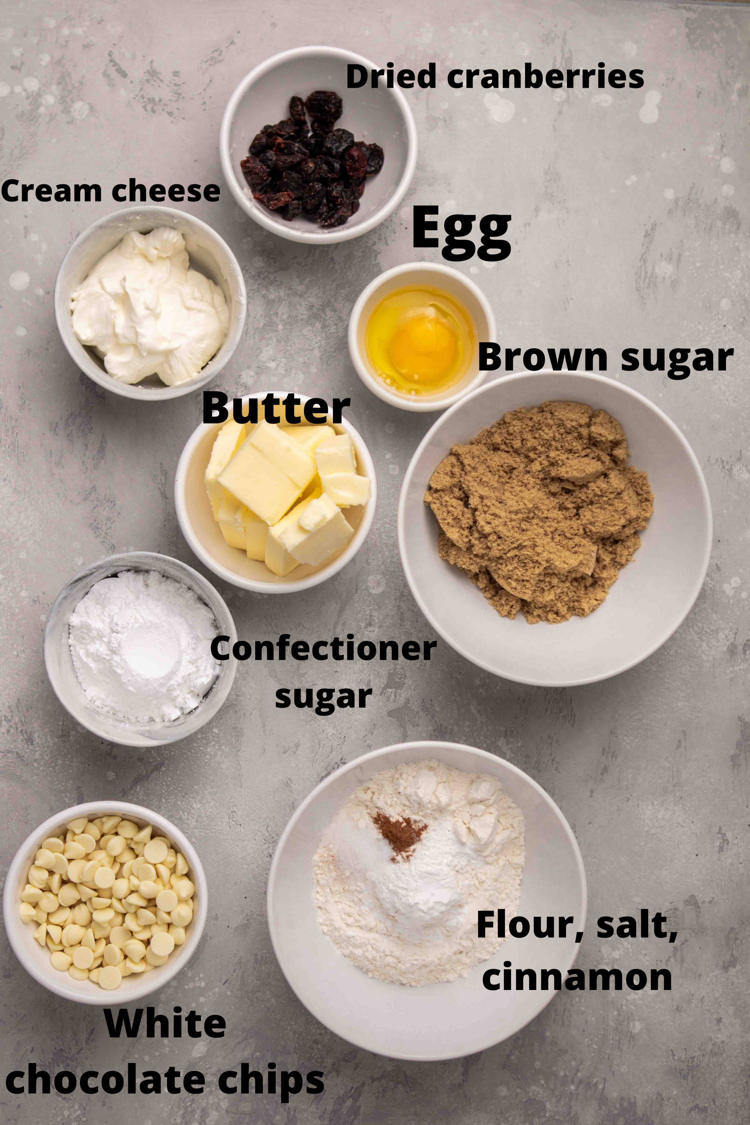 Ingredients for cranberry bliss bars
