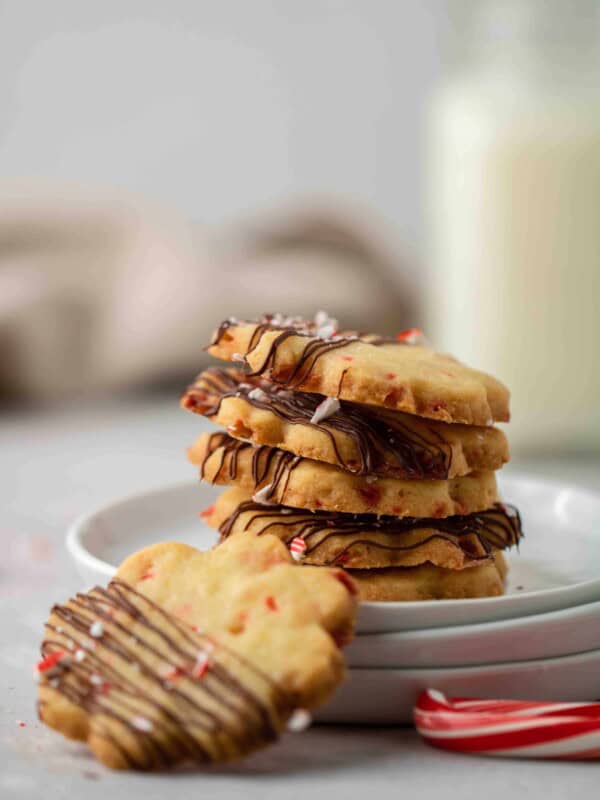 Stack of peppermint shortbread cookies